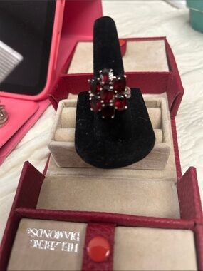 Sterling Silver Cluster Ring with Deep Red Gemstones